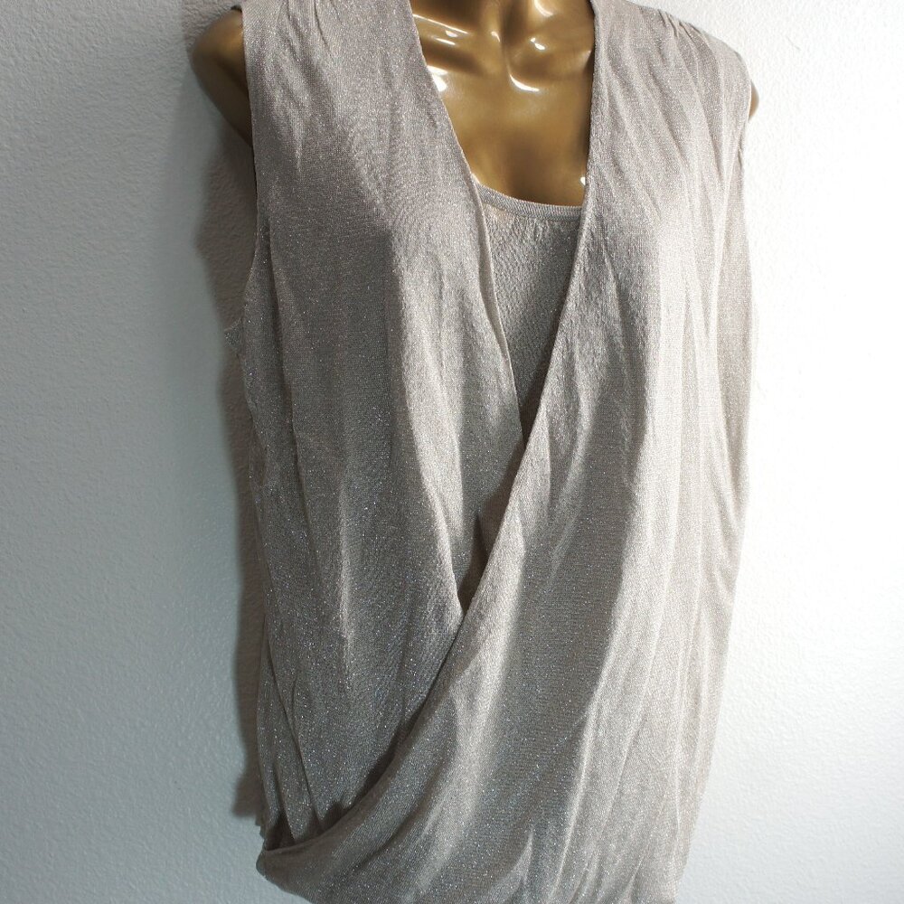 White house black market sleeveless surplice metallic sweater top size L